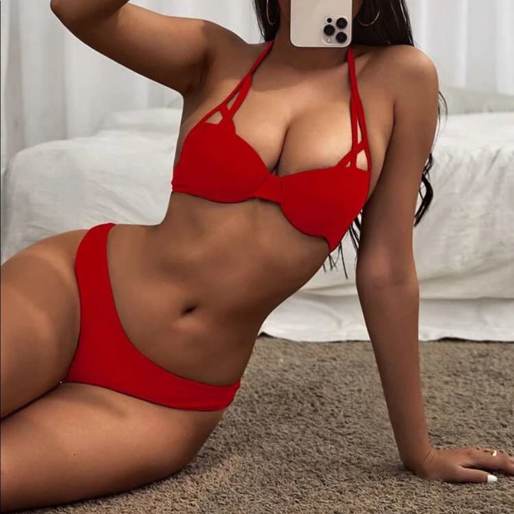 Red bikini halter push up